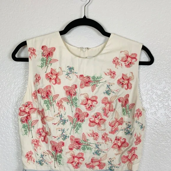 Christian Dior Floral Embroidered Mini Dress Cotton Silk Womens USA Size 6 Blue - Picture 2 of 16